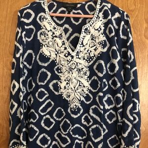 Karen Kane Printed Embroidered Top, navy and white